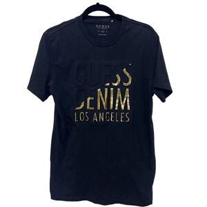 GUESS Los Angeles Men's Black T-Shirt‎ Medium w/ Gold Graphic Print